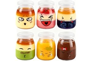 Flliberté 6 Pots Yaourts avec Couvercle, 150 ML/106 GR Pot en Verre Yaourt, petit Pot en Verre avec Couvercle pour Yaourt Maison, Desserts Maison, Puddings, Compotes