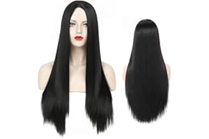 Sawekin 29.5" 75cm Long Black Wigs for Women Long Straight Synthetic Black Wigs for Party Cosplay Halloween Anime((B-Black)