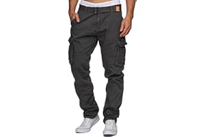 Indicode Pantalon cargo William pour homme en coton avec 7 poches et une ceinture, pantalon d'extérieur
