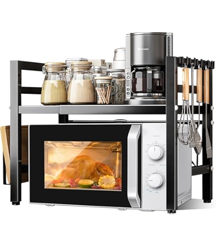 Mensola Microonde Regolabile NLMWTI Con Ganci - Salvaspazio, Carico Fino A 50 Kg, Nero/Bianco - Foto 5