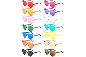 Daover Heart Sunglasses, 14 Pack Funky Rimless Colorful Party Glasses, Hippie Heart Shaped Glasses for Kids and Adults Summer Party Fancy Dress Costume