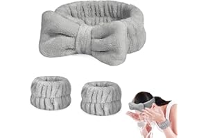 ZFLYXIAOHUA Fascia Capelli Donna Trucco,di Polsini per il Lavaggio del Viso,3 Pezzi Polso per Spa Elastico,Bowknot Elastica Fascia per Trucco,Adatto per Lavaggio Viso,Trucco,Doccia,Terme,Massaggi ect(Grigio)