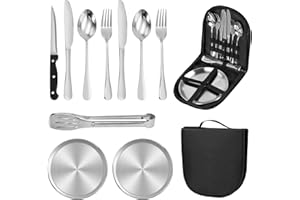LIBERSHINE Juego de Cubiertos de Camping, Juego de Vajilla Portátil de Acero Inoxidable para 2 Personas, Cubiertos Viaje para Camping y Picnic, Kit Platos para Camping, Picnic, Viajes, Senderismo