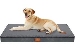 WAVVE Large Dog Bed Washable - Orthopedic Dog Beds and Dog Crate Mattress with Removable Plush Sherpa Cover, Grey, 91.5x68.6x7.6cm
