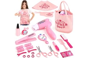 SANLEBI Kids Hairdressing Set with Toy Hairdryer, 25 Pc Pretend Play Styling Toy Set for Kids 3-8 with Hair Dryer, Barber Scissors and Stylist Accessories, Christmas & Birthday Gift for Girls