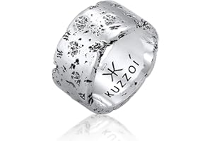 Kuzzoi Anello da uomo (12,5 mm) forgiato a mano, in argento sterling 925, anello in argento sterling martellato ossidato, anello in stile rustico, misura anello 60-66, 0602552120