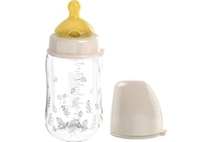 nip – Weithalsflasche | Babyflasche mit Ventil für optimalen Lufteinstrom und zwei Naturkautschuk-Trinksauger. Stillfreundliche Babyflasche aus robustem Material | Gr. S & M, 260ml, Beige