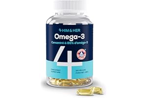 4 HIM & HER Oméga-3 Huile de Poisson Gélules - Haute Concentration en Oméga-3 (80%) - 668 mg d'EPA et 500 mg de DHA + 83,4 mg de DPA par Dose - 120 Gélules - Cure de 2 Mois