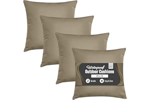 Rohi Waterproof Outdoor Cushions 4 Pack Filled – Decorative Waterproof Cushions for Garden, Patio, Couch, Tent, Balcony and Sofa (Latte, 18" x 18")