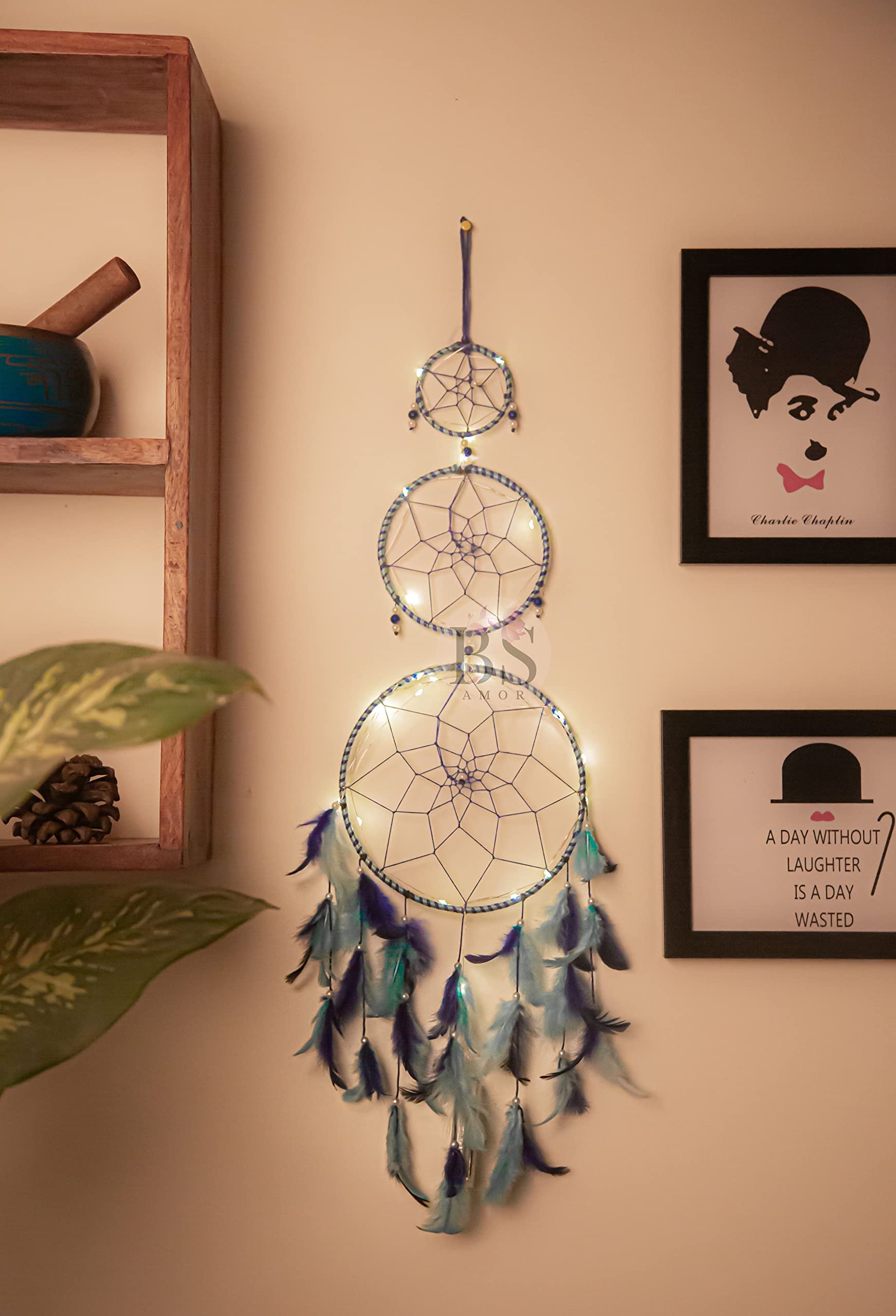 BS AMOR Dream Catcher with Lights, Wall Hangings, Crafts, Home Décor, Handmade for Bedroom, Balcony, Garden, Party, Café, Dec