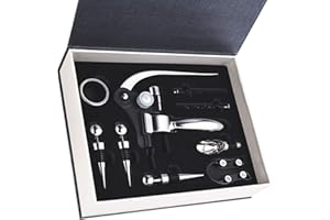 Faburo Tire Bouchon, 9 Pcs Ensemble-cadeau d'accessoires pour le vin avec coffret, Ouvre Bouteille de vin, verseur pour le vin, bouchon de vin