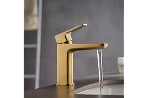 KINGBATH™ Single Lever Mono Basin Mixer Tap with Click Clack Sprung Waste Bathroom Sink Hot and Cold Faucet Solid Brass Modern Brushed Brass Gold Easy to Fit/Install