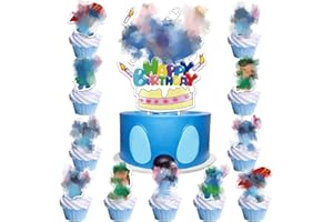 HEARTSKING 25 Pcs Blue Sti Cake Toppers - Kid & Children's Birthday Cake Decorations for Girls & Boys