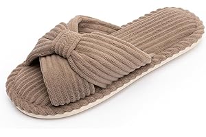 Chantomoo Hausschuhe für Damen aus Memory-Schaumstoff, Zuhause, Schlafzimmer, Badezimmer, Offene Zehen, Kordsamt-Hausschuhe, Rutschfest, Gemütlich, Bequem