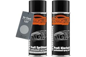 TRISTARcolor Peinture Voiture Kit bombes de peinture pour Opel 157 Starsilber III Metallic/Star Silver III Metallic Peinture de base vernis clair aérosol 400 ml