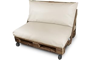 Happers Coussin Imperméable et Déhoussable pour Palette en Similicuir Écru 120x80x20