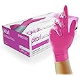 UNIGLOVES Magenta Pearl Nitrile Examination Gloves - Multipurpose, Powder Free and Latex Free Disposable Gloves - Box of 100 Gloves, Magenta, Large (GP8504)