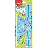 Maped - School Rules - Unbreakable - Maxi Kit of 4 Pieces - 1 30cm Ruler, 1 60&deg; Cartabon, 1 45&deg; Square and 1 Protractor of 18