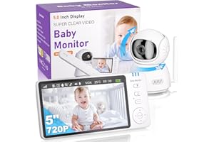 BURNNOVE Baby Monitor No WiFi Video Baby Monitor with Camera and Night Vision with 5 Inch 720P HD Screen 15-Hour Battery Pan Tilt Zoom 355°/90° 2-Way Audio Hack-Proof for Parents