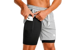 BOLDSHARK Men's 2-in-1 Dual Layer Sports Shorts with Compression Inner Liner, Secure Phone Pocket, Quick-Dry Fabric for Gym, Running, Sports, Training & Workout