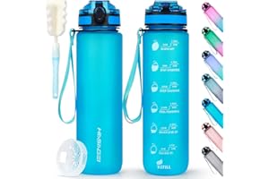 HASAGEI Butelka na wodę, 1 l, bez BPA, sportowa, z zamykaną nakrętką, szczelna, na siłownię, do szkoły, na rower, na zewnątrz, do uprawiania sportu i fitnessu, do biura, z trytanu