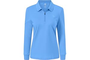 AjezMax Polo Femme Shirt Manches Longues Coton Sport Polo Golf Tops avec Zippé
