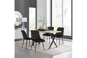 TUKAILAI Essgruppen Esstisch mit 4 Stühlen Set,Rechteckiger Küchentisch Holz mit X-förmige Metallbeine und 4er set Samt Esszimmerstühl Schwarz für Küche Esszimmer Wohnzimmer (Tisch 120cm Natur)
