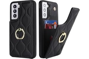 SailorTech Samsung Galaxy S21 Hülle mit Kartenhalter für Frauen, Galaxy S21 Handyhülle Ring-Ständer [Kartenfach] [Standfunktion] Niedliche und modische Tasche für Samsung Galaxy S21-Schwarz