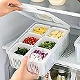 Leawall Fridge Storage Boxes Freezer Storage Containers, Container for Kitchen Storage Set, Storage in Kitchen, Vegetable Storage, Draining Crisper Refrigerator Food Box (6 Detachable Small Boxes)