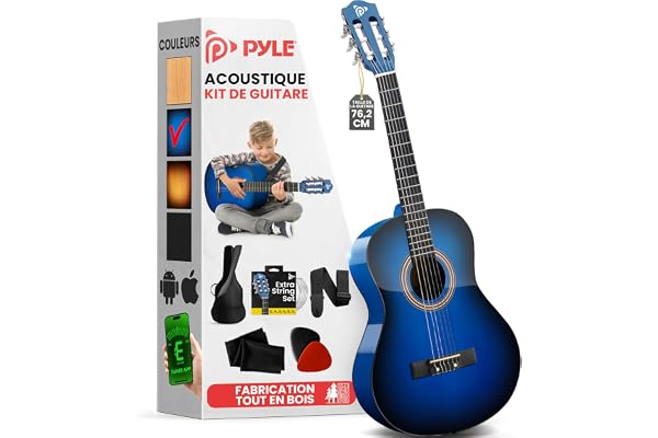 Pyle- Kit de Guitare Acoustique pour debutant- Guitare Enfant/Adulte- Taille Junior 3/4 en Bois - 91,44 cm- Bleu Burst