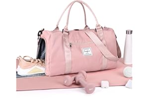 HYC00 Sac de Gym Femmes Hommes avec Compartiment de Chaussures et Poche Humide,Sac Weekend Sac de Sport Femme Grand Format Sac de Voyage Cabine Avion Duffle Bag Sac d'Hôpital Cabas de Fitness,Rose