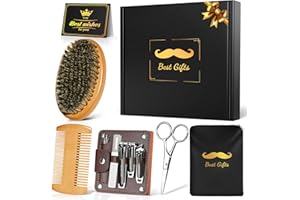 ‎LINKAX Bartbürste Bartpflege Set für Männer, Linkax Geschenke für Männer Papa Opa, mit Bartkamm Schürze Schere Nagelknipser, Weihnachtsgeschenke Geburtstagsgeschenk Männergeschenke Adventskalender Füllung