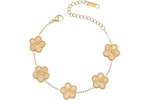 FUNIO Kleeblatt Armband für Damen - 18 Karat Gold Link Armband Armreif Glücksarmband Schmuck Geschenk für Damen