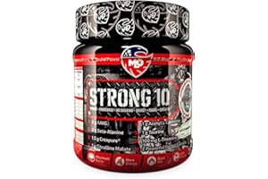 MLO Strong 10 Pre-Workout Booster Pulver mit Kreatin Creapure AAKG, Beta-Alanin, Citrullin, Koffein | Pre workout Booster Pulver mit koffeine für Mehr Energie Hochdosiert 43 Prt. 454g (Cherry)