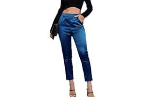 FAKANHUI Abito da donna in raso setoso casual elastico a vita alta pantaloni eleganti elasticizzati