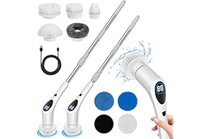 ‎BLUMWAY BlumWay Power Spin Scrubber, Elektrische Reinigungsbürste, Reinigungsgerät mit 9 austauschbaren Köpfen 3 einstellbare Geschwindigkeiten Duschreinigungsbürste für Küche Bad Fliesenboden Barbecue
