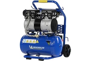 MICHELIN CA-MX10-1 - Compresor Silencioso 10LT 1HP - 59 dB - Capacidad 10 L - Motor de 1 HP - Presión Máx 8 Bar - Caudal 130 l/min - Sin Aceite - Portátil - Carro Ergonómico