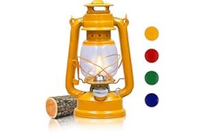 PUREPOWER Lampe à Pétrole Rétro 23 cm, Lanterne à Mèche Lampe à Huile | Jaune Lampe de Camping, Lanterne d'Intérieur d'Extérieur Résistante aux Intempéries | Lampe sans Électricité à Suspension Vintage