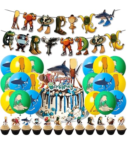 Décoration Anniversaire Thème Animaux Italian Brain - 32 Pièces - Bannières, Ballons, Cake Toppers