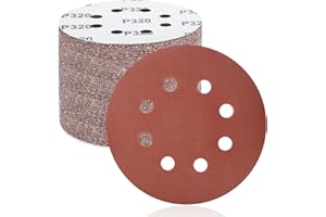 FEIHU 50 Pezzi Dischi Abrasivi 125mm, Carta Vetrata Abrasiva 8 Fori per Levigatrice Orbitale: Grana 320