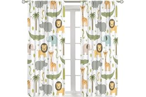 YCness Nursery Safari Animals Curtains, Baby Boy Girl Kids Woodland Jungle Forest Lion Elephant Printed Curtains for Living Room Bedroom Window Drapes 2 Panel Sets42x45 Inch