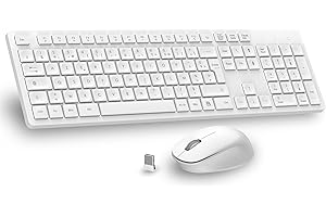 LeadsaiL Ensemble Clavier et Souris sans Fil, Ultra Mince and Silencieux Clavier AZERTY Français Pleine Taille 2.4G avec Récepteur USB pour PC, Ordinateur Portable, Windows, Mac -Blanc