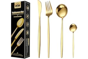 Wivico Juego de Cubiertos Dorados Acero Inoxidable 24 Piezas,Cuberteria Dorada Cuberterias Completas 6 Personas Cubiertos con Cuchillo,Tenedor,Cuchara,Pulido Espejo,Apto para Lavavajillas