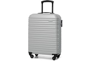 WITTCHEN Reisekoffer Handgepäck Kabinengepäck Rollkoffer Kabinenkoffer Kleiner Koffer Trolley Hartschale aus ABS mit 4 Spinner-Rollen Zahlenschloss Teleskopgriff Groove Line Größe S grau
