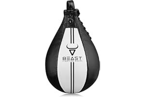 BEAST FIGHTING GEARS Speed Bag Boxing Ball, Leather Boxing Punching Bag for Speed Training - Punching Dodge Striking Speed Reflex Ball with hanging Swivel