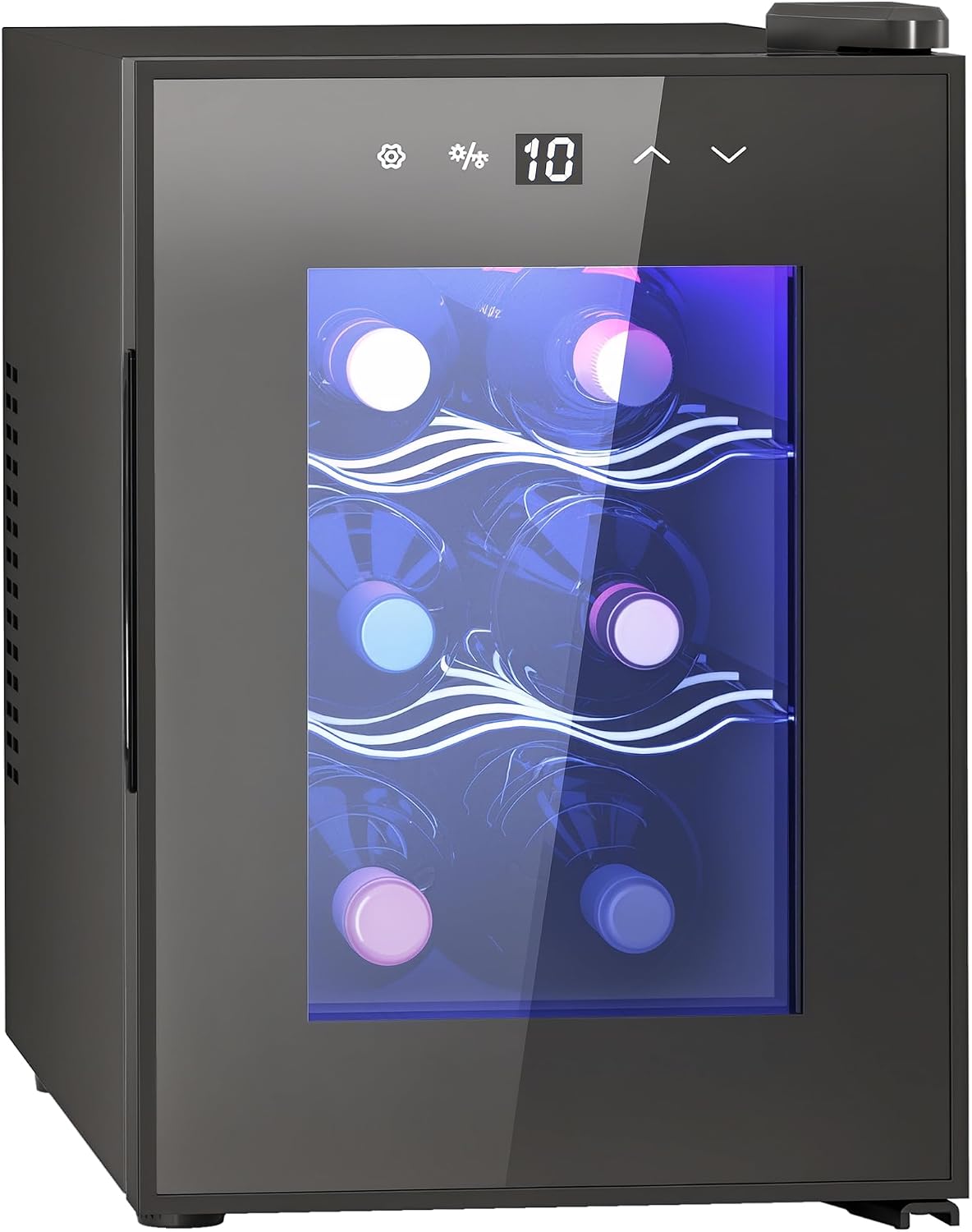 HOMCOM Vinoteca 6 Botellas, Nevera para Vinos con Doble Refrigeración Termoeléctrica, Temperatura Ajustable 8-18℃, Puerta de Vidrio, Anti-UV, Pantalla LED, Luz Interior, Negro