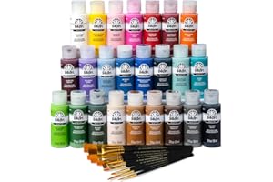 FolkArt, Acrylic Craft Paint Set, Includes 10 Pack of Brushes, 99445, Assorted Colors, 59 ml Bottles
