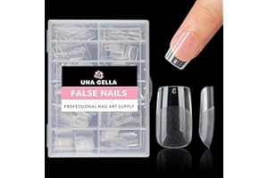 UNA GELLA Lot de 504 faux ongles courts de forme carrée pré-gravés en gel pour femme - 12 tailles