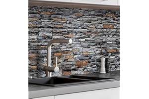 MyMaxxi Küchenrückwand Folie selbstklebend matt Versteift - einfache Montage ohne Bohren - Motiv Mauer 01-60cm hoch - Spritzschutz Küche Klebefolie - Mauerziegel Steine 400 x 60cm