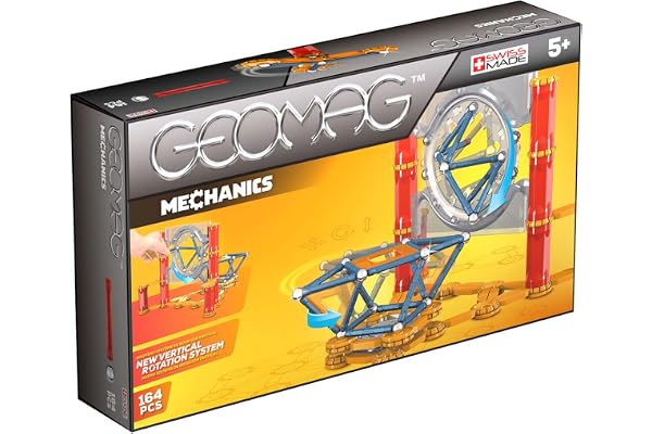 Geomag - Mechanics - 164 Pièces - Jeu de Constructions Magnétiques pour Enfants dès 5 Ans - Circuit Magnétique de Réaction en Chaine - STEM - Fabrication Suisse - Construction 3D